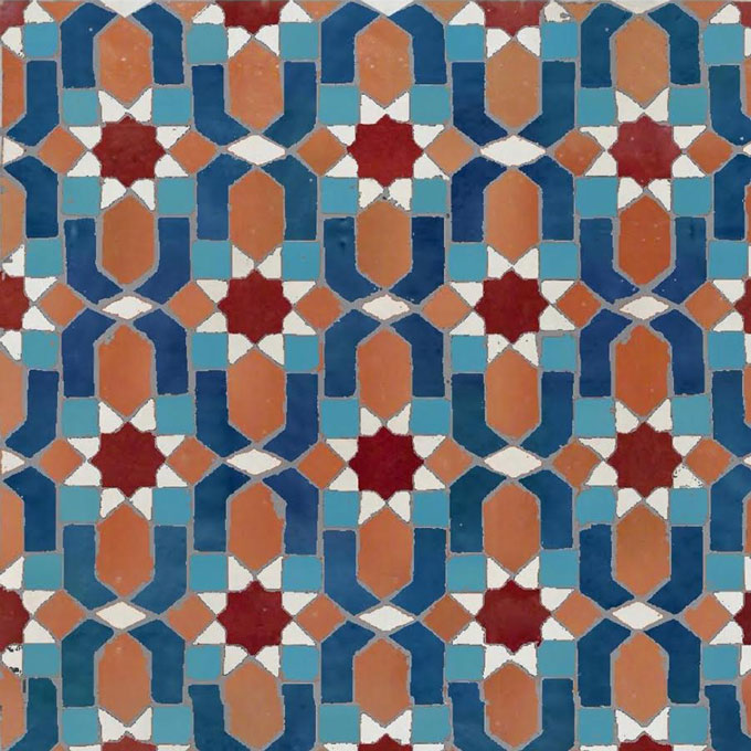 Mosaic House Moroccan tile Dazzle 4-15-23-7-1 Rust Cobalt Blue Turquoise Red White  zellige, mosaic, zellij, field, pattern, glaze, intricate, classic 